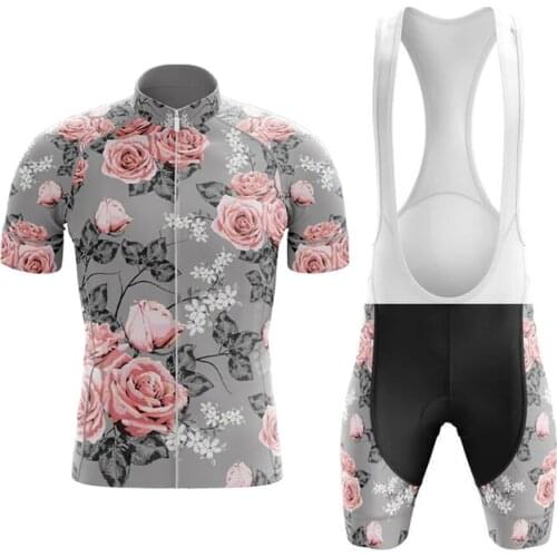 Hot Classic Retro Rose Mens Pro Team Short Sleeve Cycling Jersey Sets Racing Sport Clothing Bike Wear Bib Pants