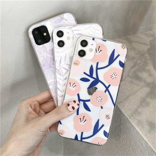Ottwn Clear Silicone Phone Case For iPhone 11 12 Pro Max Mini X XR XS Max 7 8 Plus SE 2020 Fashion Florals Leaves Soft TPU Cover