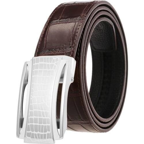 Stainless Steel Buckle Mens Leather Belts Belts for Men Genuine Leather Ratchet Belt Automatic Buckle Wide:35mm