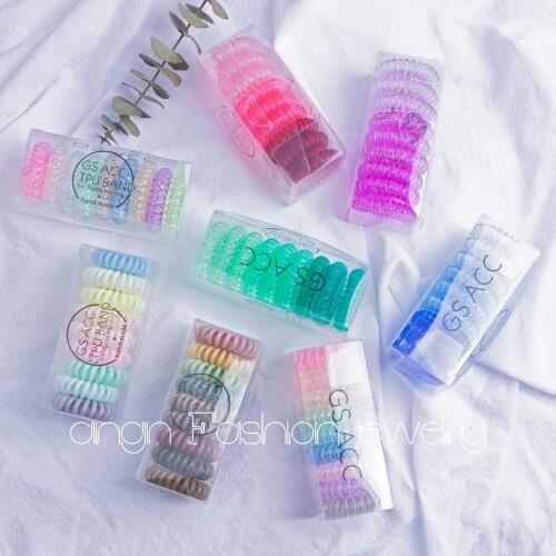 9 Pcs/BoxTelephone Wire ElasticWomen Fashion Elastic Hair Band Colorful Spiral Girls Cord Scrunchies Hair Ring HairAccessories