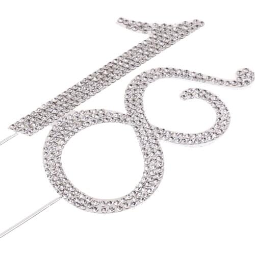 Diamante Number Pick 18th 18 Crystal Rhinestone Cake Topper Silver