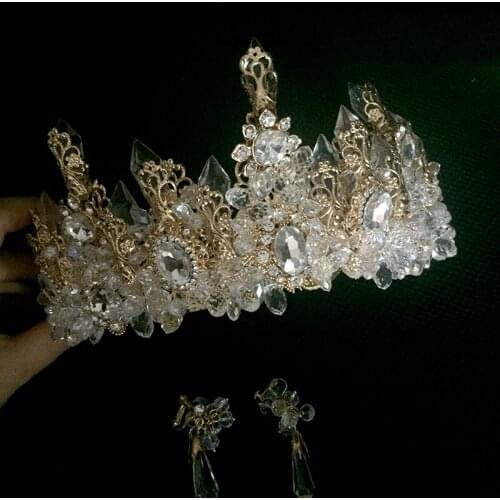 Ancient Europe bridal Fashion ornaments Traditional blue Black White crystal crown headdress Party show Head accessories