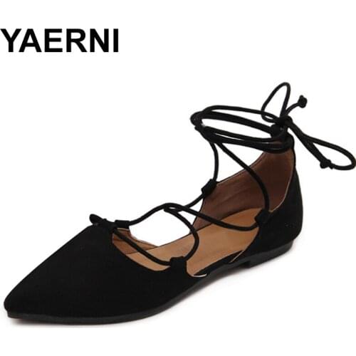 YAERNI High Quality New 2018 Slim Sexy Pointed toe Flats Shoes Women Flat Heel Fashion Womens Flats Brand Shoes Plus Size 41