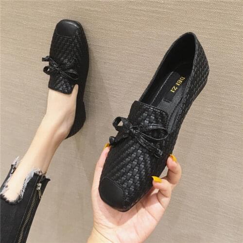MVVJKELadies Casual Flat Shoes Spring Bowtie Flats Women Round Toe Slip-on Ballet Flats Knitted Pu Leather Ballerinas Flats E270