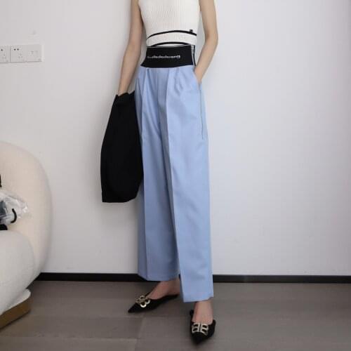 21 spring and summer new womens clothing letter elastic waist side zipper high waist multicolor leisure pants wide leg pants