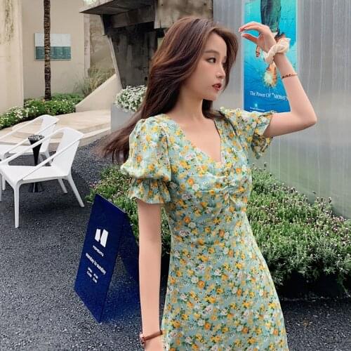 Women Long Floral Chiffon Dress Summer 2021 Runway Elegant Boho Vinatge Fairy French Casual Beach Vacation Party Night Vestidos