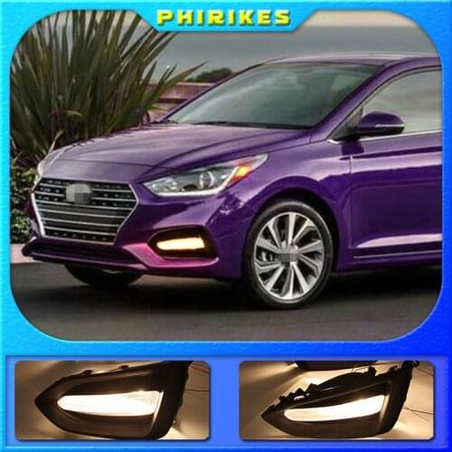 1 Pair Car DRL Lamp Waterproof LED Daytime Running Light Fog lamp cover For Hyundai Solaris Accent 2017 2018 2019