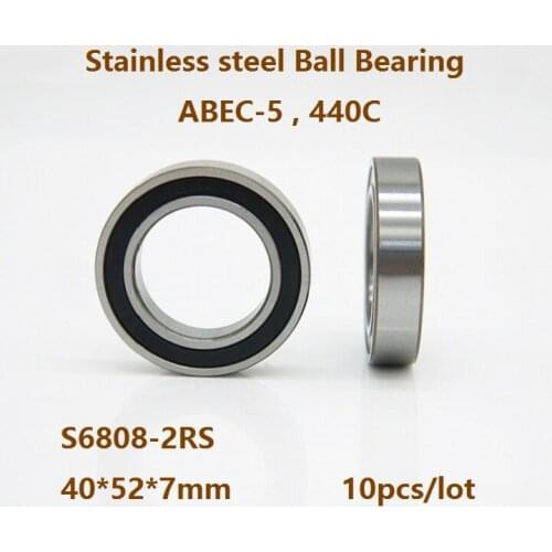 10pcs/lot S6808-2RS S6808RS 40*52*7mm ABEC-5 Stainless steel Thin Deep Groove Ball bearing Double Rubber cover 40×52×7mm