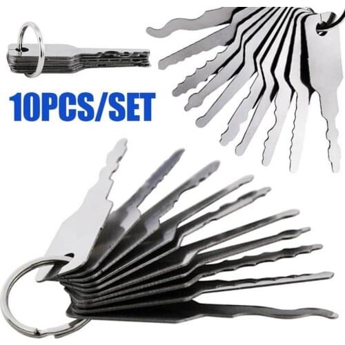 10PCS New Stainless Steel Jiggler Keys Dual Sided Car Unlocking Lock Opening Repair Kits Lock Opening Repair Tool Set