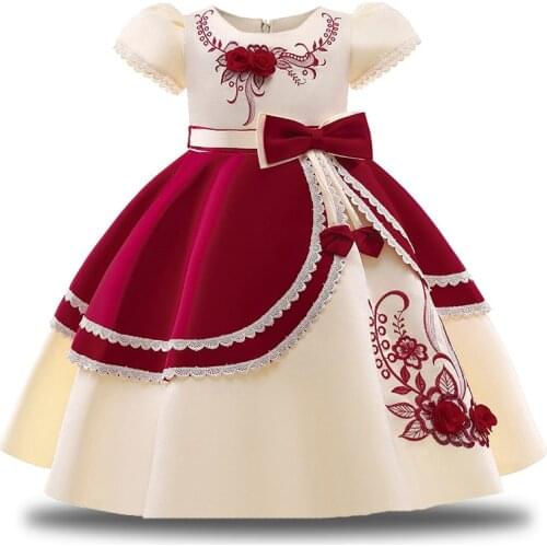 2021 Formal Kids Vintage Embroidery Dress For Girl Children Costume Prom Party Princess Dresses Girls Vestido Short Sleeve Gown