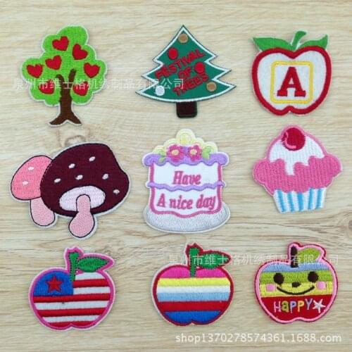 50pcs/lot Embroidery Patch Tree Fruit Cake Mushroom Clothing Decoration Sewing Accessories Craft Diy Iron Heat Transfer Applique