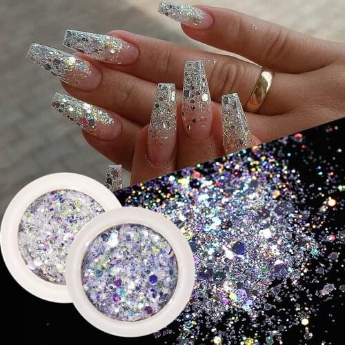 8 Boxes/1 Set Nail Sequins Aurora AB Mermaid Nail Flakes Stunning Pailliette Heart/Butterfly Spring Sticker Decoration Tips