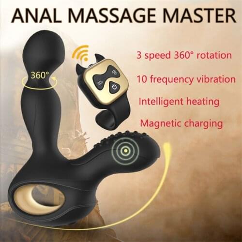 Wireless Remote Control Rotating Male Prostate Massager Vibrator Heating Butt Plug Vibrating Anal Sex Toys For Man Gay Product