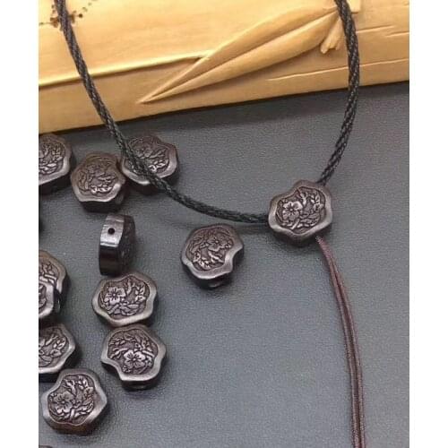 2pcs 16mm Natural India Grade AAA High-density Black Sandalwood Carved Plum Blossom Guru Beads 3 Hole Beads Jewelry Findings DIY