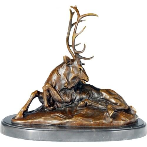 Wild Elk Deer Bronze Statue Wapiti Sculpture Figurine Wild Animal Artwork Upscale Home Decor Accessories