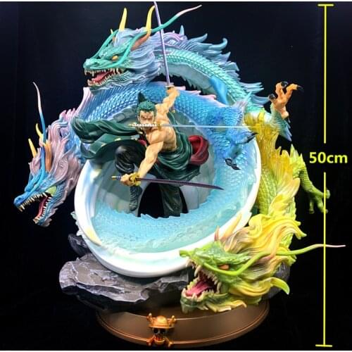 One Piece Roronoa Zoro Action Figure Large Size GK Black Pearl There Dragon Model Toys 50cm