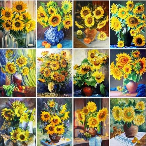 Evershine Diamond Painting Sunflower 5D DIY Full Square Round Diamond Embroidery Flower Cross Stitch Vase Mosaic Art Home Decor