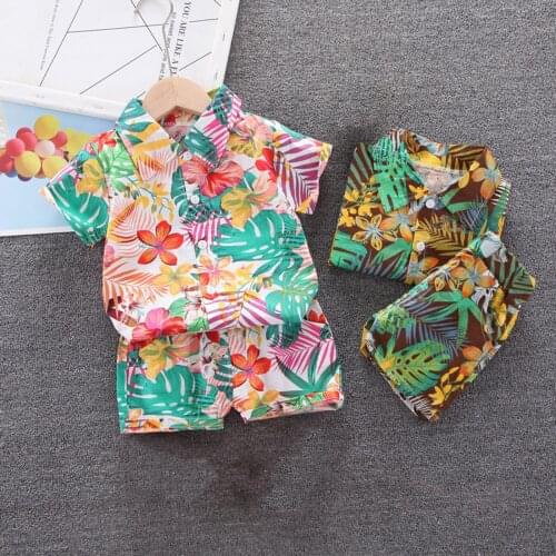 Summer Kids Baby Boys Sets Fashion Floral Print Button Down Shirt+shorts Beach Outfits Set Vestidos De Verano Boy Clothes