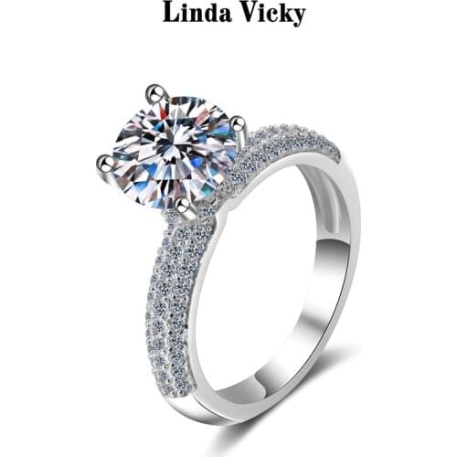 LINDA VICKY 2ct Excellent Cutting Moissanite Rings Women Fashion Senior Jewelry Rhodium Plated 925 Silver Diamond Girl Ring 2021