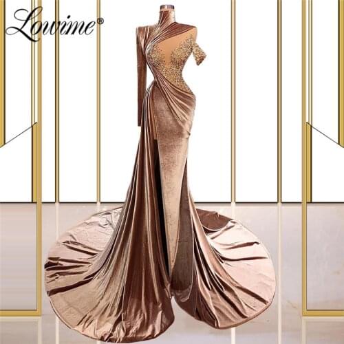 Lowime Dubai Luxury Muslim Beading Long Evening Dresses Party Formal Gowns For Woman 2021 Plus Size Custom Made Prom Dresses