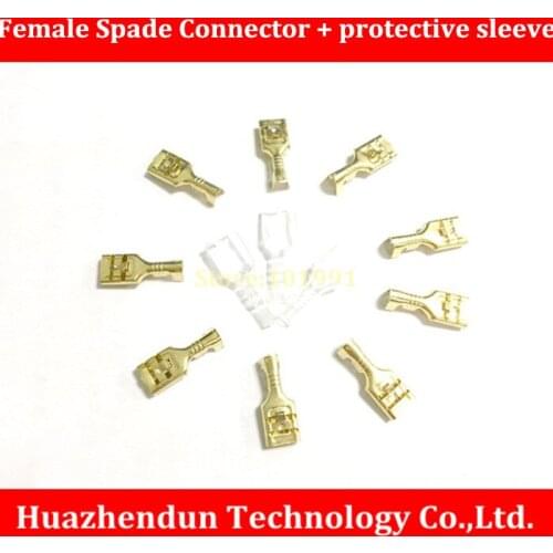 Small Batch---50PCS/LOT---Gold-plated 6.3mm Crimp Terminal Female Spade Connector + protective sleeve