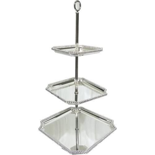 Metal silver-plated cake stand baking wedding props home decoration fruit plate dessert 3-layer tray