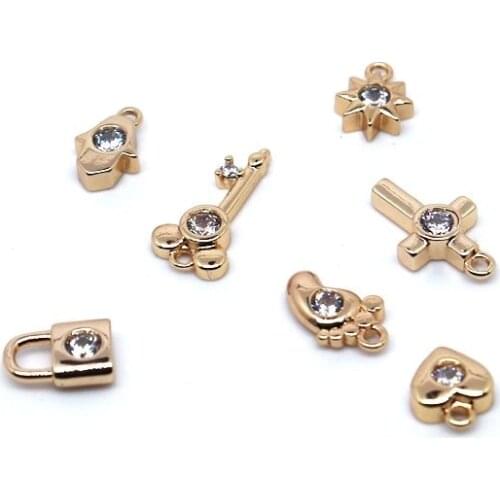 14k copper clad gold inlaid zircon mini pendant handmade diy bracelet love foot pendant bracelet jewelry material