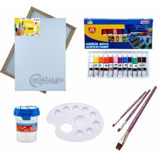 Acrylic Paint Set Canvas Brush 12 Pcs Tube Acrylic Paint Palet Water Container Picture Art Quality Leisure Entertainment