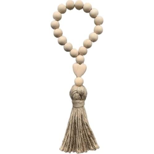 Wall Hanging Ornaments Heart Wood Bead Garland With Tassels DIY Farmhouse Wall Wooden Beads Knot Vintage Country Home Decor