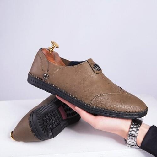 New Casual Men leather party Dress shoes business breathable fashion Male Flats high quality split loafers black brown shoes