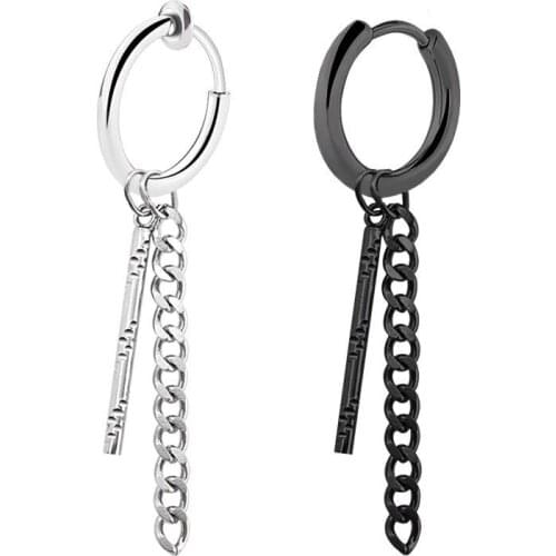 Wholesale Jewelry -- Punk Jewelry Titanium steel Black Chain Drop Earrings For Men Women Fashion Jewelry Gold Color