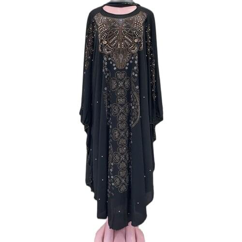 New Style African Womens Clothing Dashiki Abaya Fashion Hot Drilling Bead Series With Scarf Long Dress Free Size