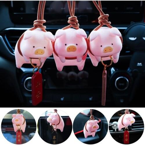 1pc Cartoon Cute Pig Car Pendant Car Rear View Mirror Pendant Lucky Piggy Hanging Ornament Auto Interior Decoration Accessories