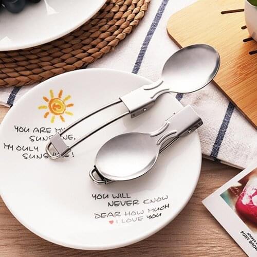 Outdoor Camping Picnic Portable Stainless Steel Folding Salad Spoon Cutlery Set