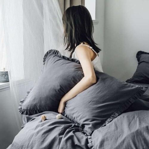 Ins Washed Cotton Ruffle Pillowcase Solid Color Ruffled Pillow Cover European Pillow Case Protector Bed Accessory 48*74cm