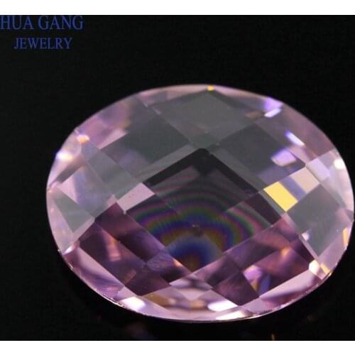Pink CZ Stone Oval Shape Double Checkerboard Synthetic Gems Cubic Zirconia For Jewelry Size 3x5~13x18mm Wholesale Free Shipping