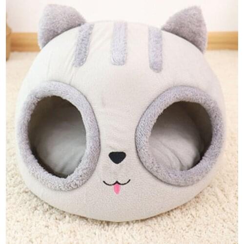 Removable Cat Bed Warm Pet Cat House Cave Winter Kitten Dog Cushion Mat Cat Head Shaped Cats House Kennel Nest Indoor Winter