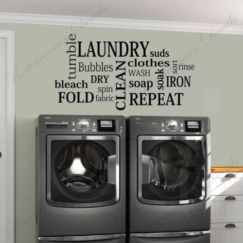 Laundry Room Wall Sticker Wash Dry Clean Fold Repeat Words Decals Wall Vinyl Home Decoration House Laundry Room Sign Murals 4823