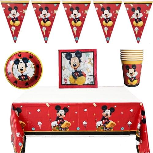 Disney Cartoon Mickey Mouse Theme Cutlery Kids Party Decoration Birthday Party Baby Bath Cup Plate Party Supplies Dinner sets