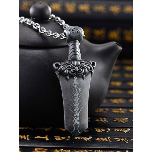 Kaiguang Taoist jewelry, Shenxiao Tianlei Sword Pendant Tibetan Silver Necklace Taiji sword, Taoist body protection Pendant