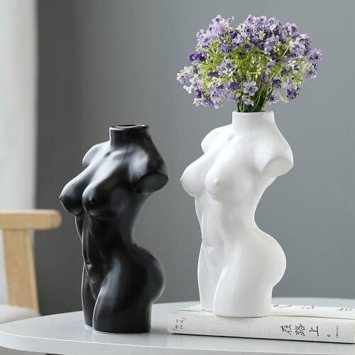 Artificial Flower,Vase,Home Room Decor,Table Decoration,Ceramic Ornaments,Sexy Lady Body Sculpt Figurines,Europe Modern Style