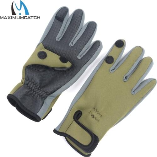 Maximumcatch 1Pair Waterproof Neoprene Anti-Slip Fishing Gloves Size M/L/XL