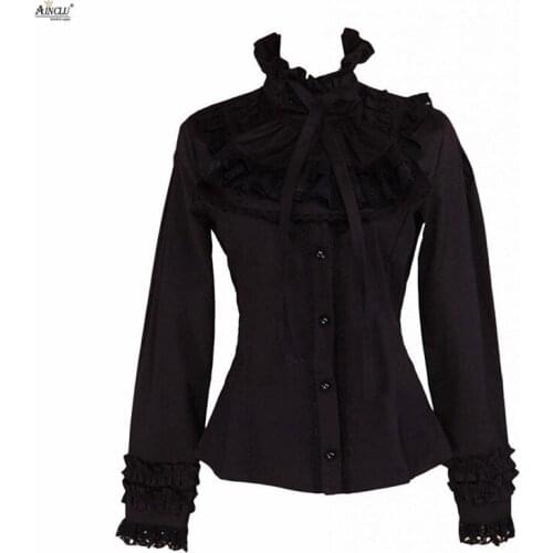 Womens Gothic Elegant Lolita Blouse Black Long Sleeves Lace "European and American Style Fashion Lolita Blouse Ainclu Party