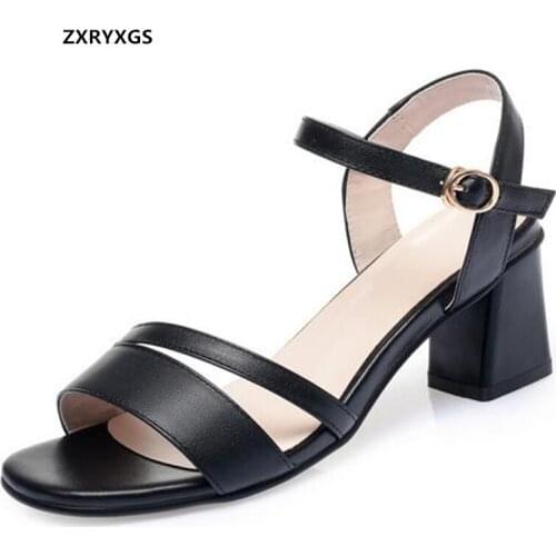 Promotion 2021 New Summer Open Toe Sandals Women Sandal Shoes Comfortable Elegance Genuine Leather Sandals High Heeled Sandals