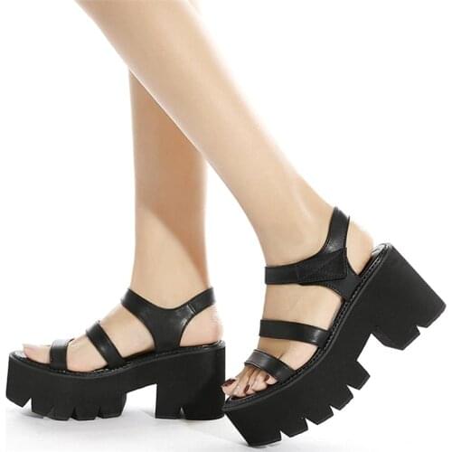 Black Platform Women Sandals Summer 2021 Rome Female Shoes Woman Block Heel Fashion Buckle Causal Sandals High Quality U212