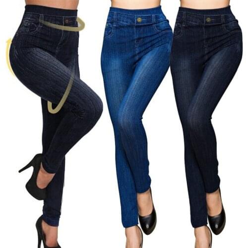 Women Print Winter Jeggings Seamless Leggings 2021 Lady Casual High Waist Jeans Denim Slim Pencil Pants Fitness Leggings