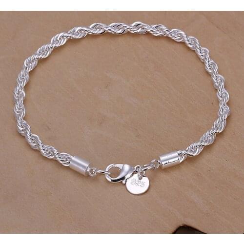 New Arrival Genuine Charm Whip silver color Twisted Rope Bracelet Thick Chain Link Ladies Gifts Top Quality H207