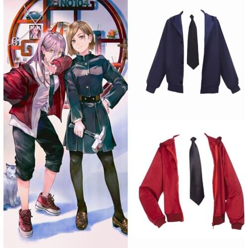 Anime Chainsaw Man Power Cosplay Costume Adult Women Casual Outfits Navy Blue Jacket Hoodies White Shirt Pants Tie Halloween COS