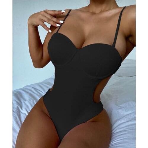 Mossha 2021 Sexy one piece suit female Solid swimsuit womens swimming suit High cut swimwear Hollow out bathing suit Beach wear