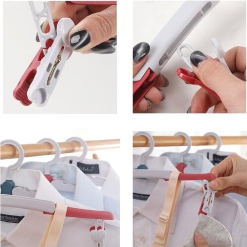 1pcs Folding Hanger with 2 Clips Portable Travel Folding Clothes Hangers Camping Travel Clothing Drying Cloth Hangers